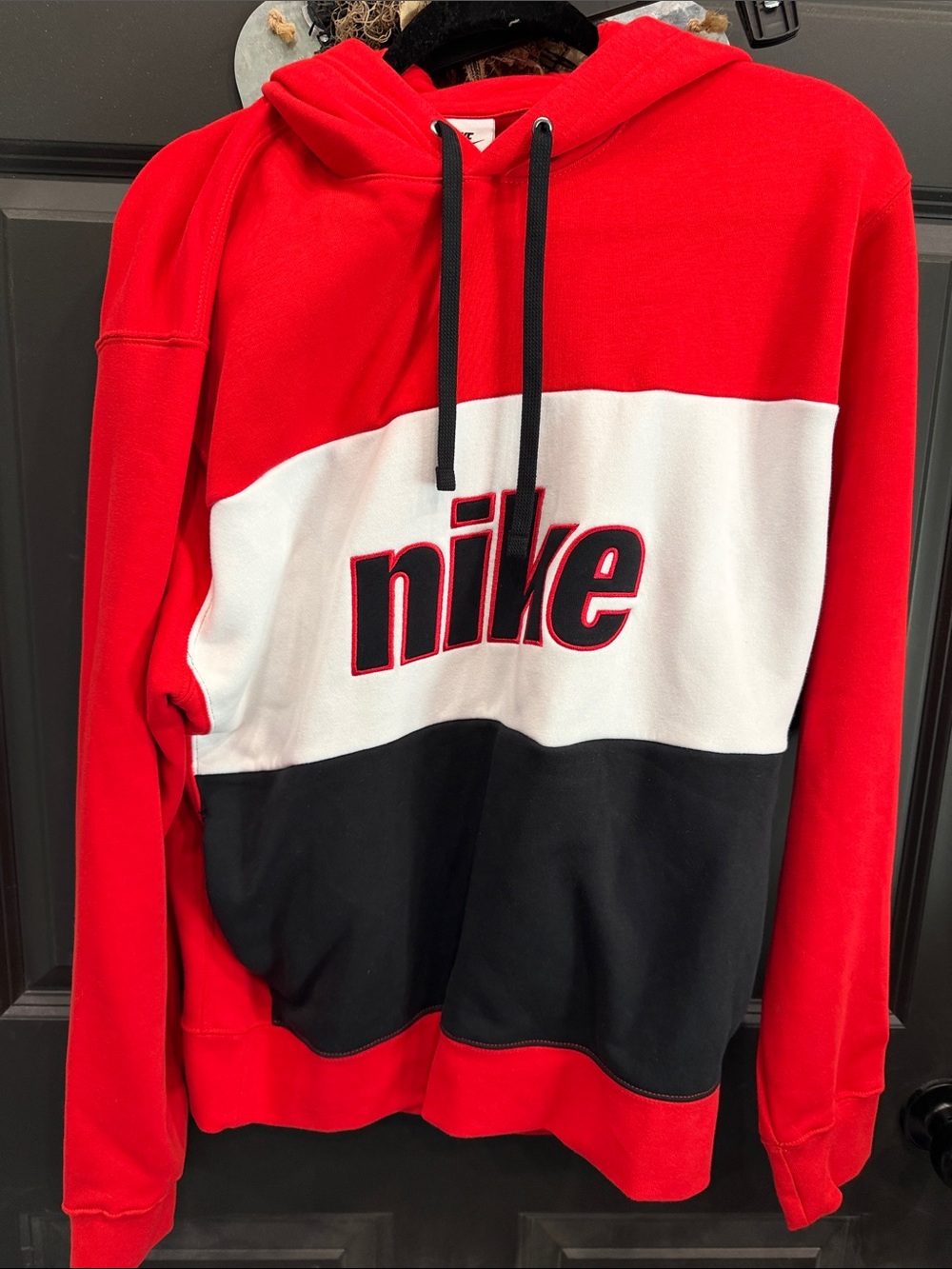 *NWT* Nike Red, White & Black Panel Pullover Hoodie with Logo - Sz. Medium